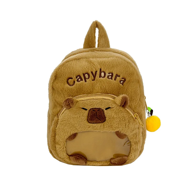 Zaino per bambini Capibara in peluche - Mini zaino per studenti carino e versatile Borsa trasparente dall'aspetto di alto valore Zaino per ragazze Kawaii