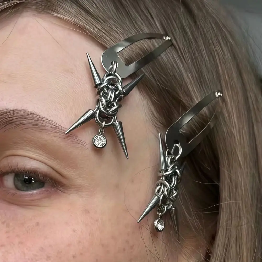 NEW Stainless Steel Punk Hair Clips Heavy Industry Y2K Rivet Hair Clips Original Punk Goth Hair Clips Women Girl