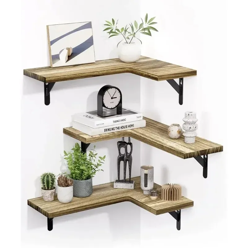 1set corner shelves wall mounted wood wall shelves floating shelves for bedroom /bathroom/living room/kitchen/laundry room