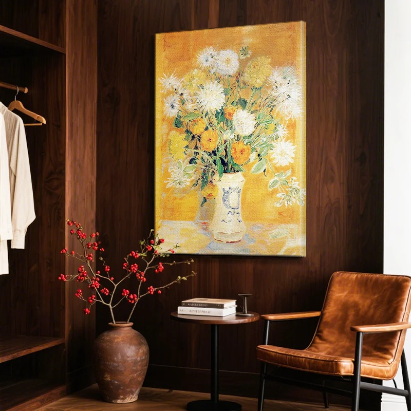 

Retro style, warm yellow flower hand-painted oil painting, artistic high sense