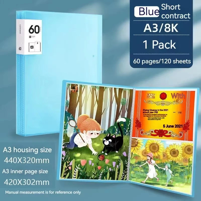 A3 File Folder Display Book 20-80pages Painting Art Collection 8k Album Transparent Information Children's Reward Poster Storage