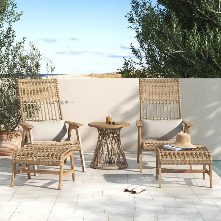 

！@Dwoo Courtyard Aluminium 5 Piece Teak Seating Group Balcony 2 Person Patio Conversation Sets