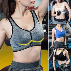 Women Sports Bra Lightweight Sports Bra Shockproof Sports Bra with Wide Shoulder Straps Front Zipper Padded Wireless for Running