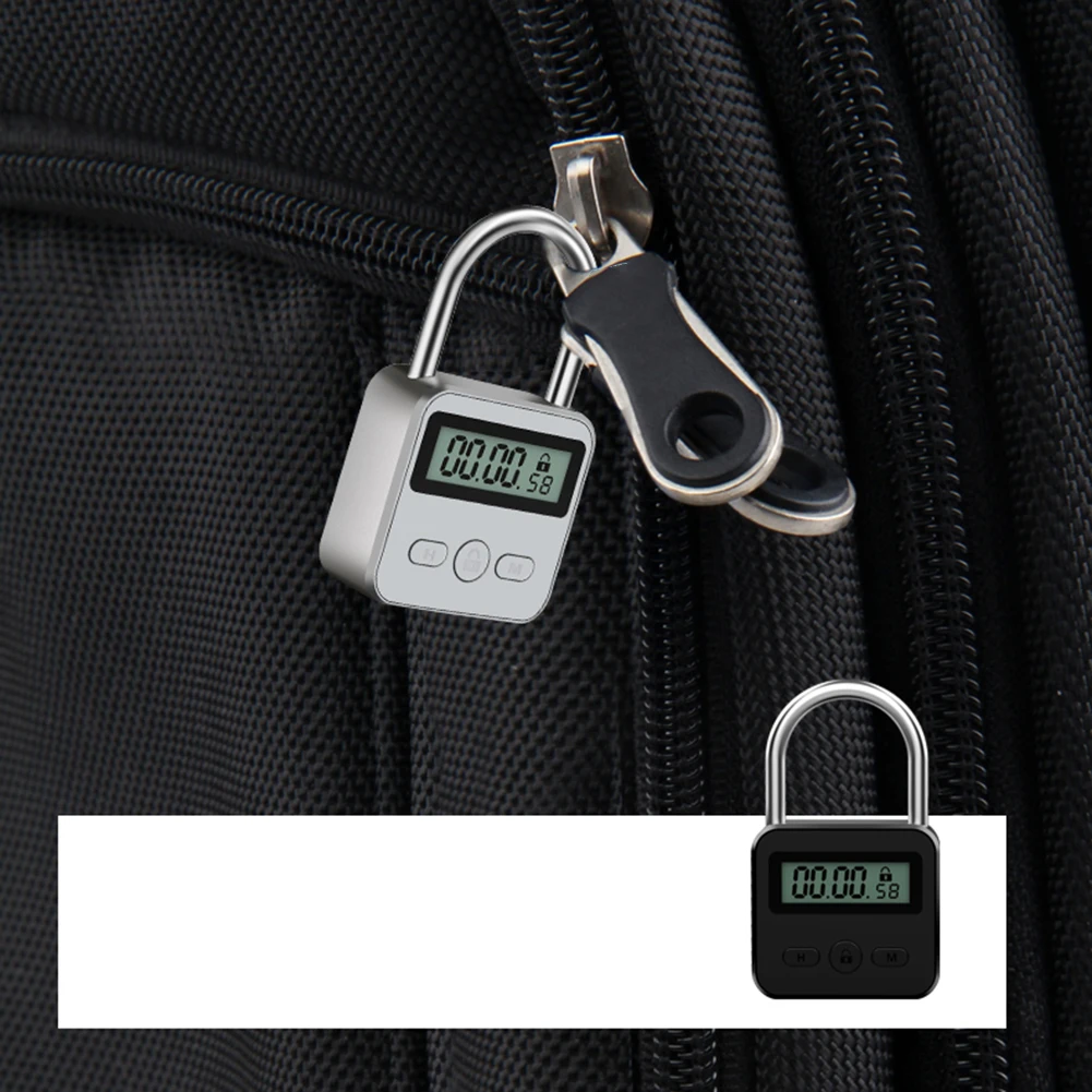 1pc Timing Padlock Metal Timer Lock LCD Display Multi Function Electronic Time 999 Hour Timing Anti-addiction Electronic Lock