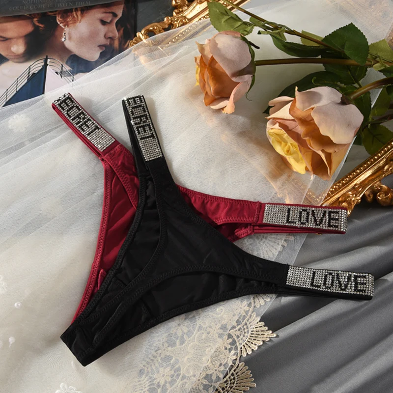 Low Waist Sexy Panties Women Thongs Rhinestones Letter Diamonds G-string Sports Thong Shorts Briefs T-back Fitness S-XL - Image 4