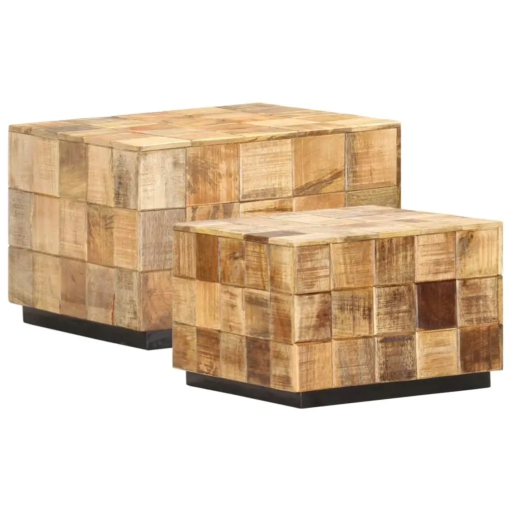 Set of 2 Block Design Coffee Tables - Crafted from Rough Wood