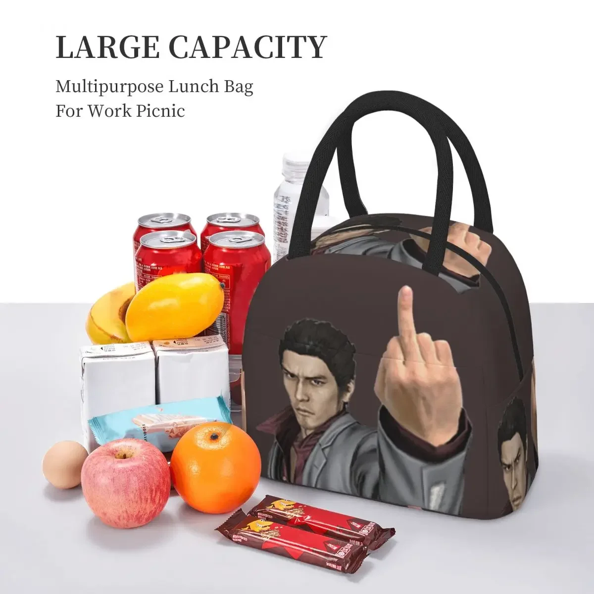 Kazuma Kiryu Middle Finger Insulated Lunch Bag for Kids School Cooler Thermal Food Box Tote Leakproof Lunch Boxes Container