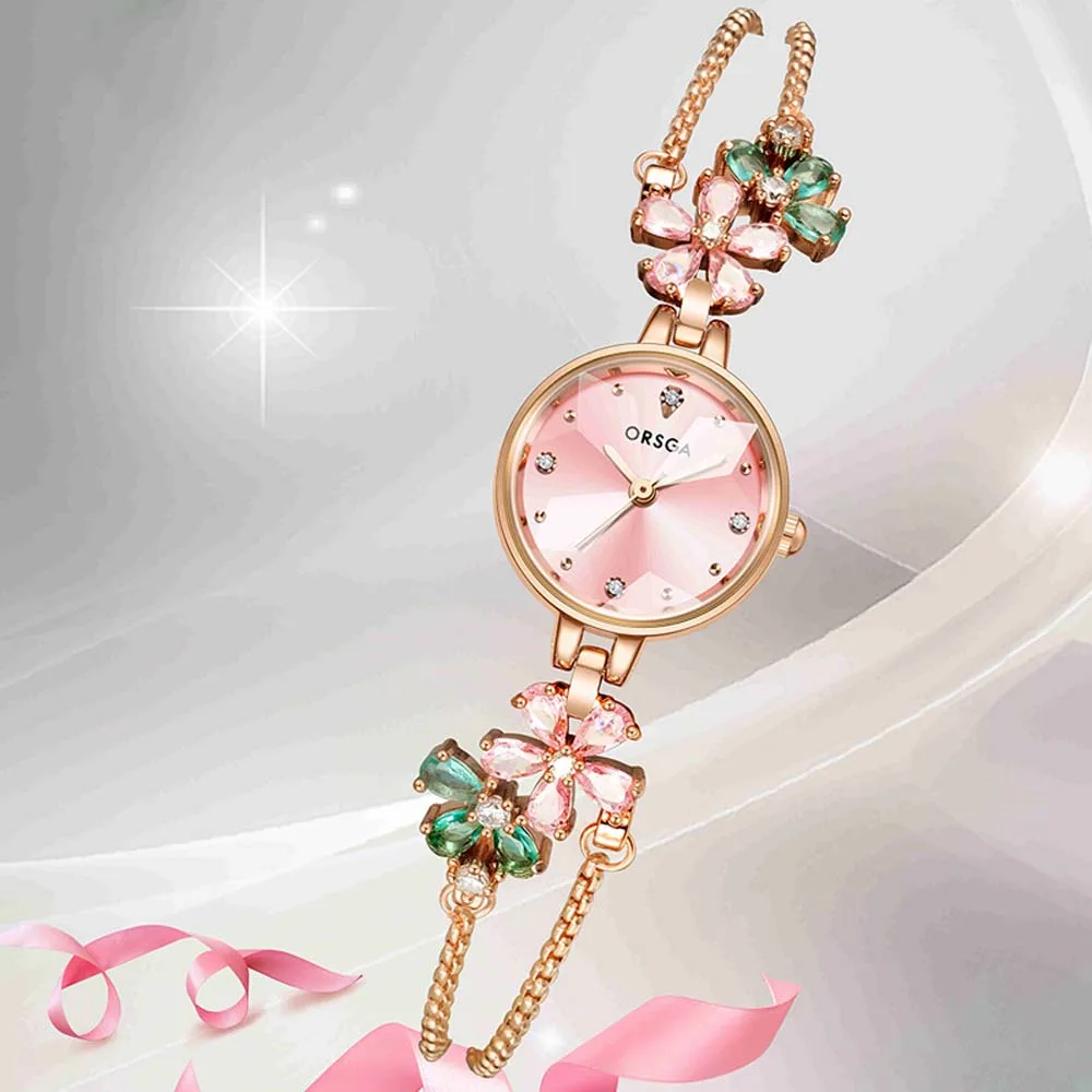 ORSGA Luxury Women's Watch  Exquisite Diamond-Studded Bracelet Style Waterproof Quartz Wristwatch Bracelet-Style Women's Watch