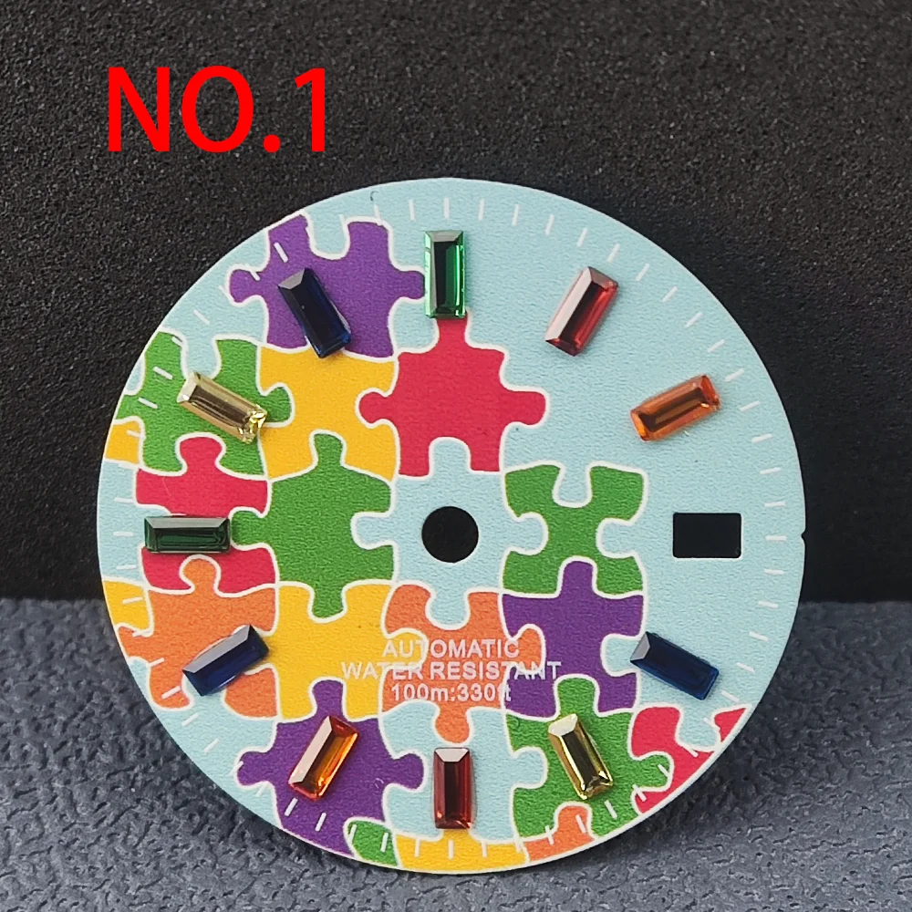 New 29mm watch dial with colorful puzzle, crystal pointer scale, single calendar watch dial suitable for HN35 watch accessories