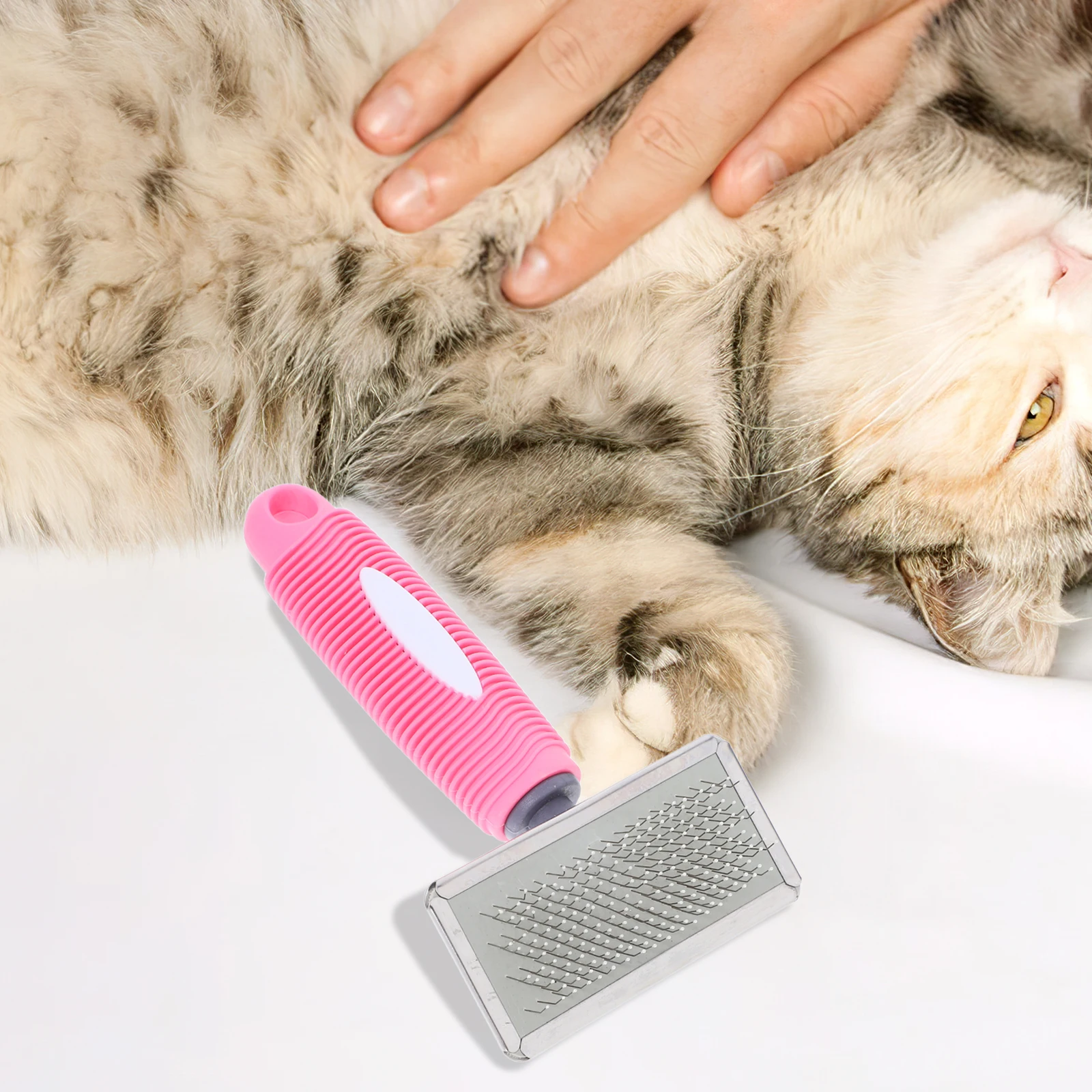 

Pet Comb Dog Cat Short Hair Pink Bunny Rabbit Deshedding Brush Large Surface Ergonomic Grip Steel Pins Versatile Reduces Tangles