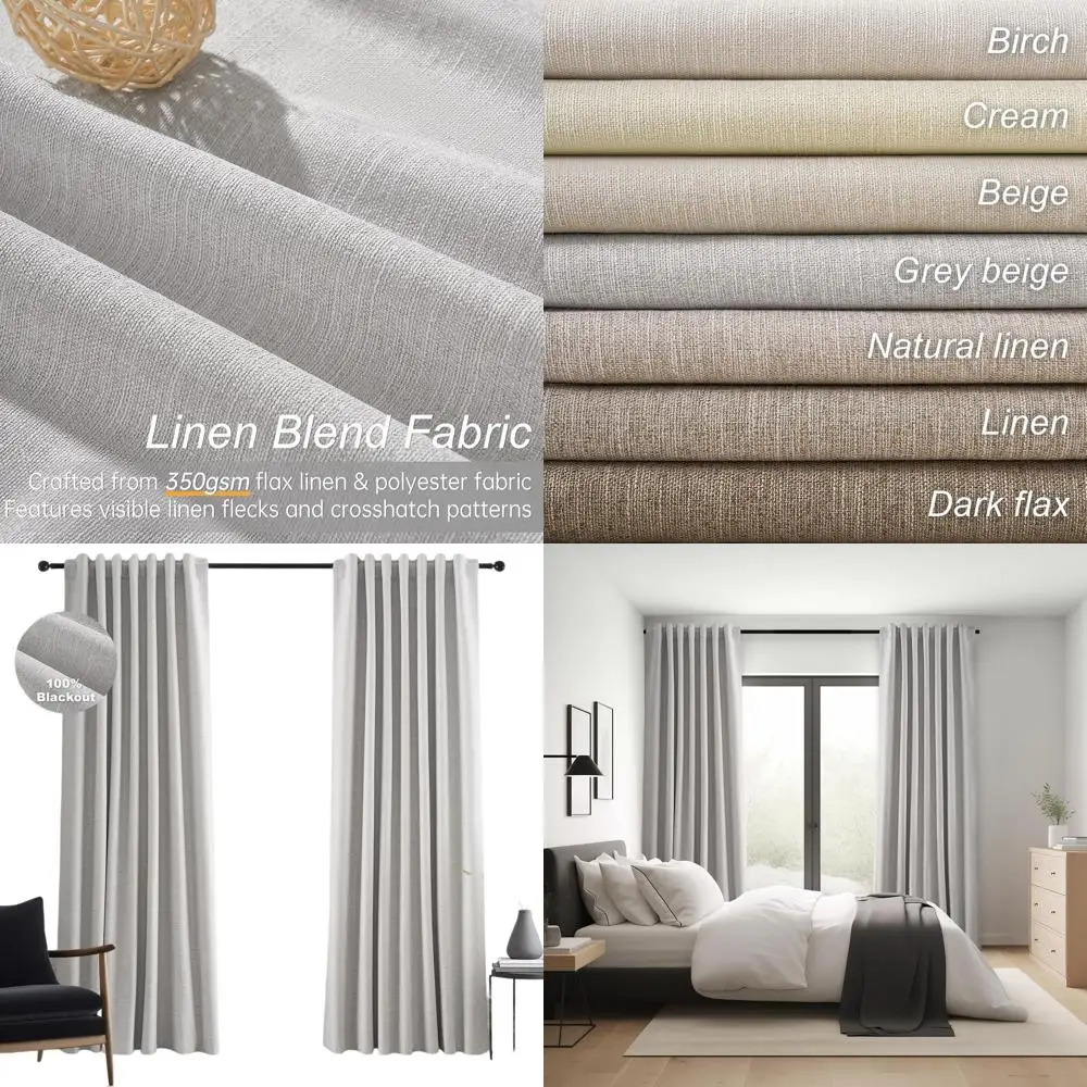 

Серые длинные шторы с плиссировкой и крючками, 96 дюймов, в стиле бохо-готика, бежевые, нейтральные, с задними креплениями 8 футов, для спальни и гостиной, 52 x 96 дюймов