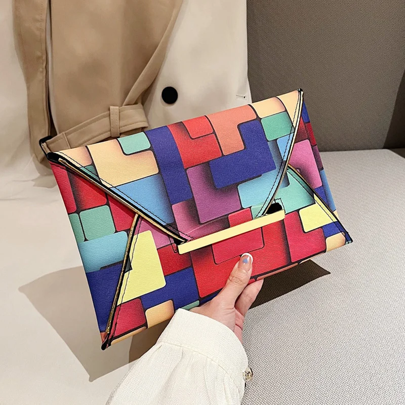 Fashion Rainbow Color Clutch Bags For Women Designer Handbags And Purses 2023 New Envelope Hand Bag Ladies Phone Pocket