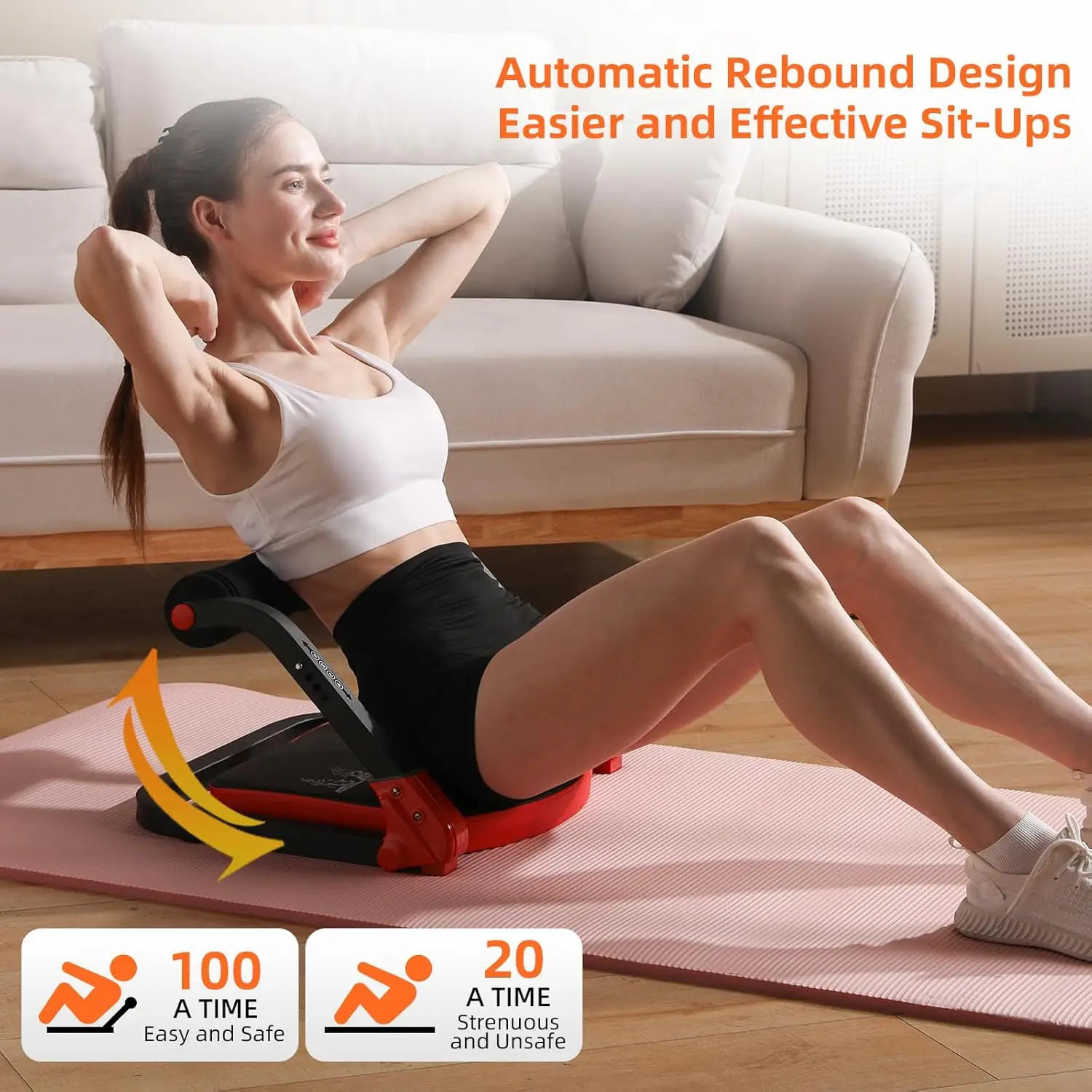 Ab Machine with Resistance Bands for Abdominal Exercise - 3 Levels Adjustable Sit-Up Exercise Equipment for Home Gym, Core & Ful