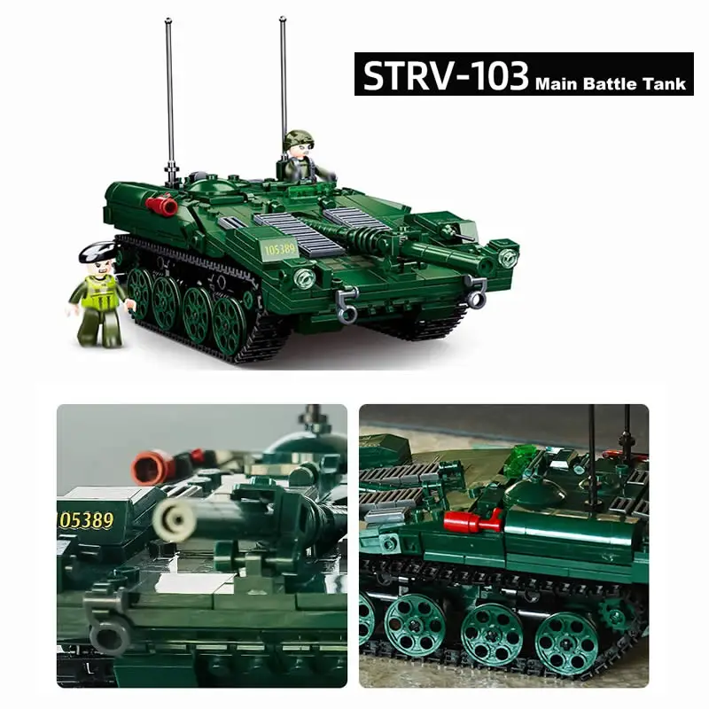 Sulban 692PCS WW2 Military Army Weapon Swedish Strv103 Main Battle Tank Building Blocks Monld DIY Bricks Toys Kids Boys Gift