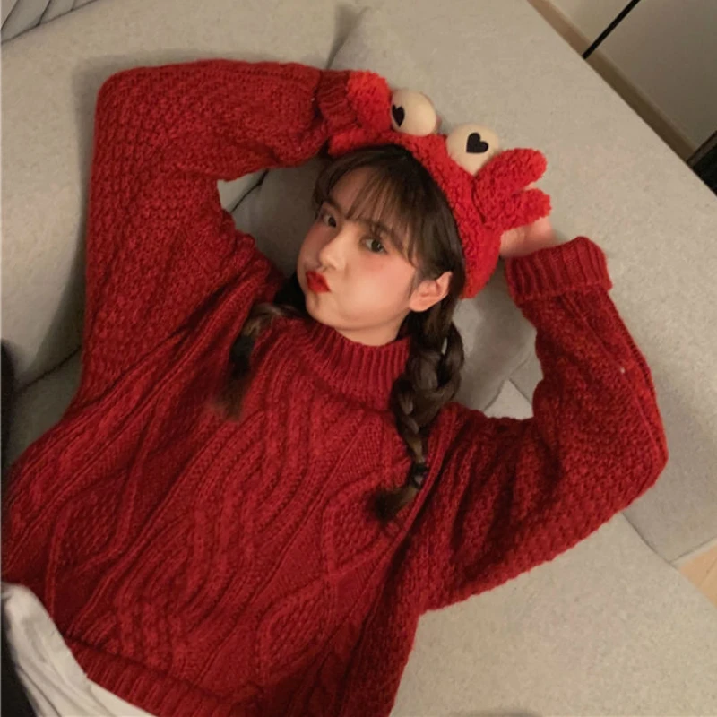 Pullovers Womens Solid Harajuku Hot Sale Trendy Knitwear Thicken Twist Jumper Female All-match Daily Basic Sweaters Ulzzang Chic