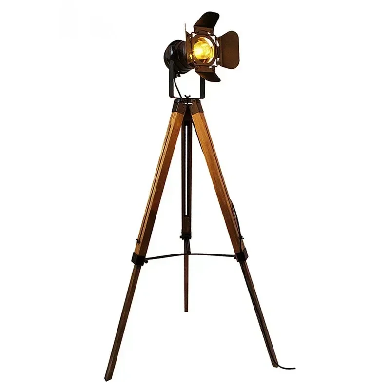 Retro Wooden Floor Lamp American Stand Light Head Bracket For Living Room Bedroom Bedside Study Home Decoration Illumination