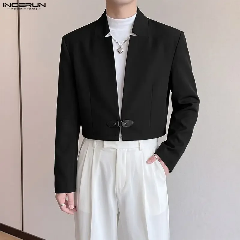 INCERUN Men's Blazer Long Sleeve Solid Color One Button Male Suit Streetwear 2026 Spring Autumn Fashion Casual Blazer For Man