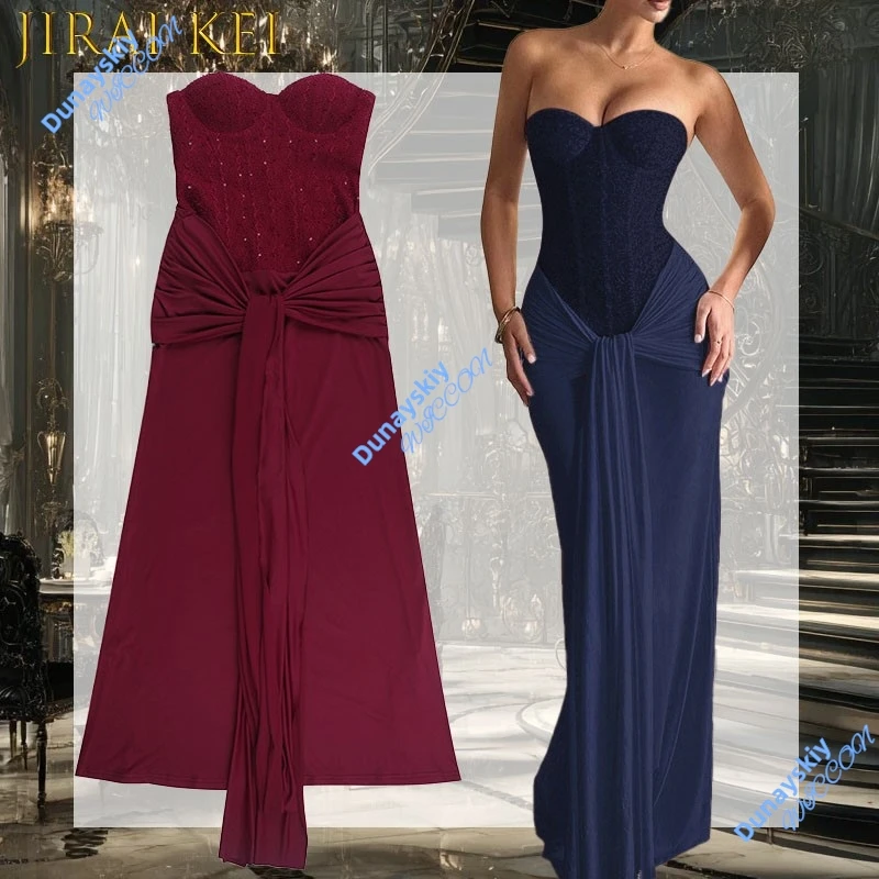 

Sexy Strapless Backless Evening Gown Long Dress With Ribbon Elegant Women Dress For Anime Cosplay Club Party Dress Lace Patchwor