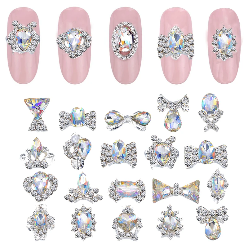 Piezas de diamantes de imitación para uñas, joyería lujosa de aleación de uñas, Gema de cristal brillante K9, decoración de uñas de diamantes de imitación 3D, dijes de uñas de diseñador *-5, 100