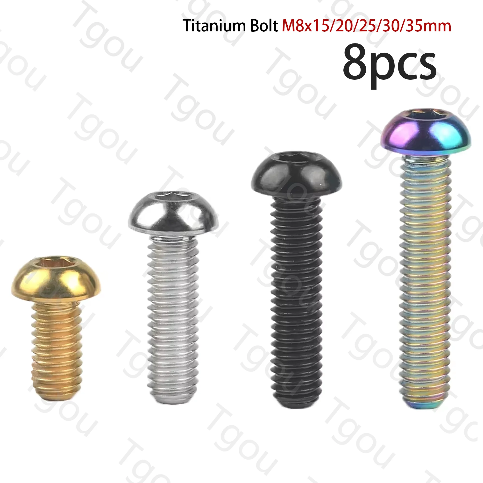 Tgou Titanium Bolt M8x15/20/25/30/35mm Allen Key Head Screws for Motorcycle Disc Brake 8pcs