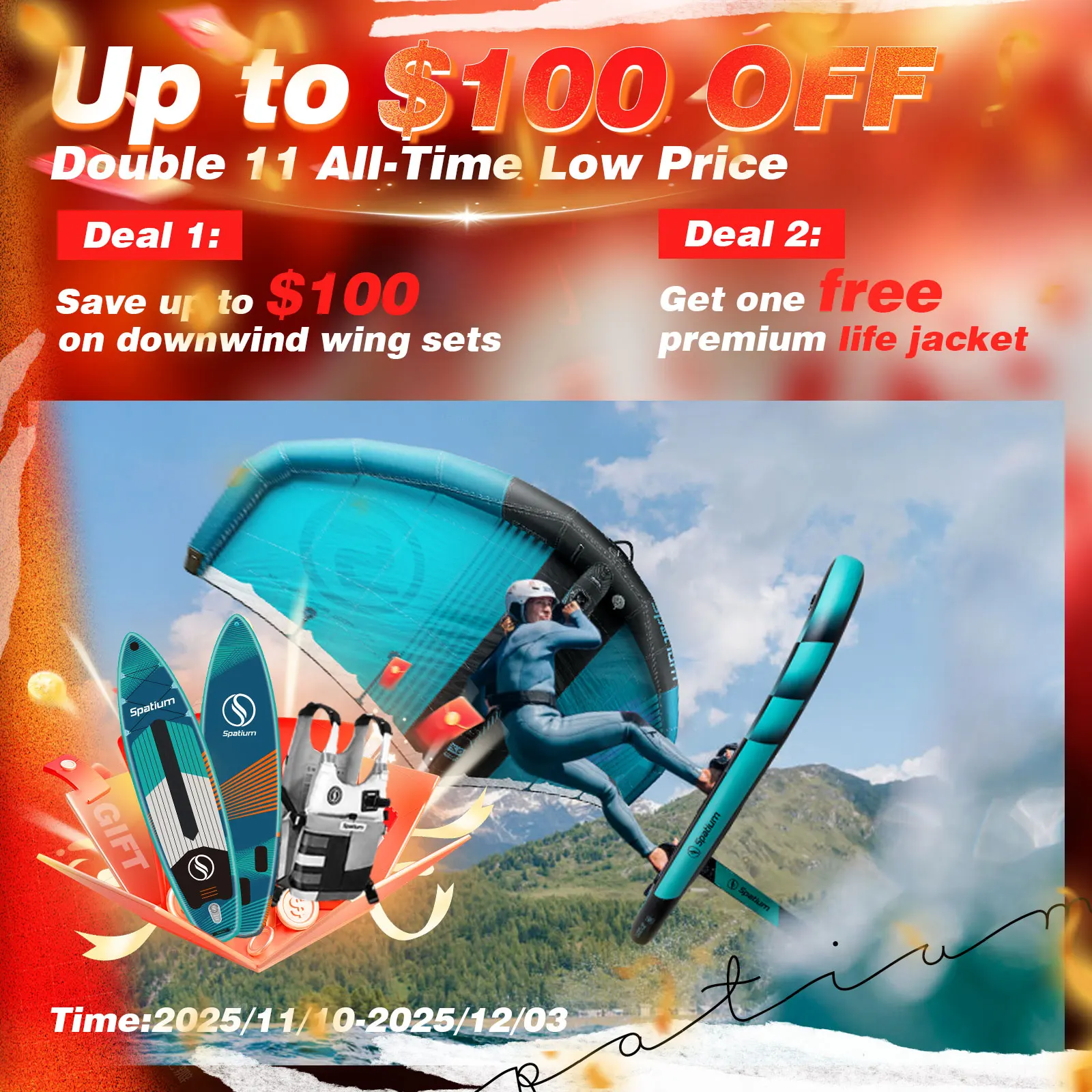 Spatium Inflatable Downwind Board Surfing Kifting Surfing Handheld Inflatable Wind Wing Foil Board with Paddle for Watersports