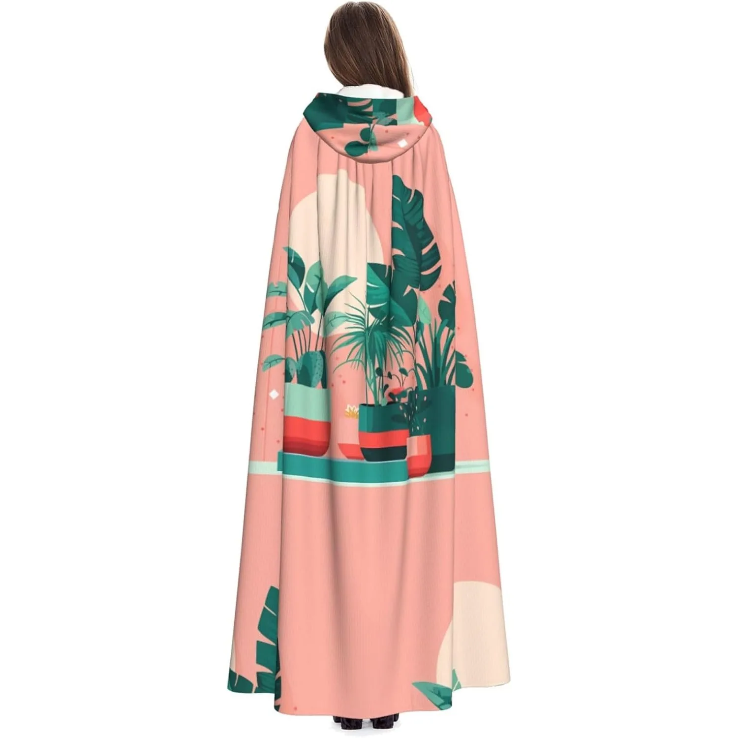 

Unisex Adults Hooded Cape Cloak, Cute Beautiful potted green plants Print Capes, for Christmas Magician Themed Parties Costumes