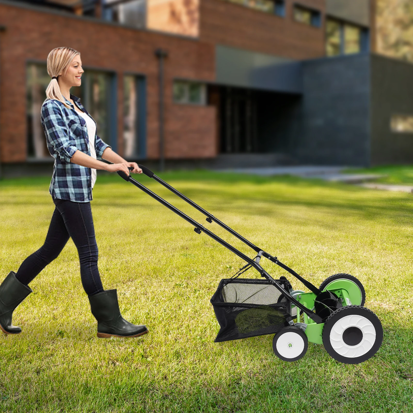 

CNCEST Push Lawn Sweeper,5-Blade Cordless Manual Reel Lawn Mower Lawn Sweeper with Adjustable Cutting Grass Height(16-Inch)