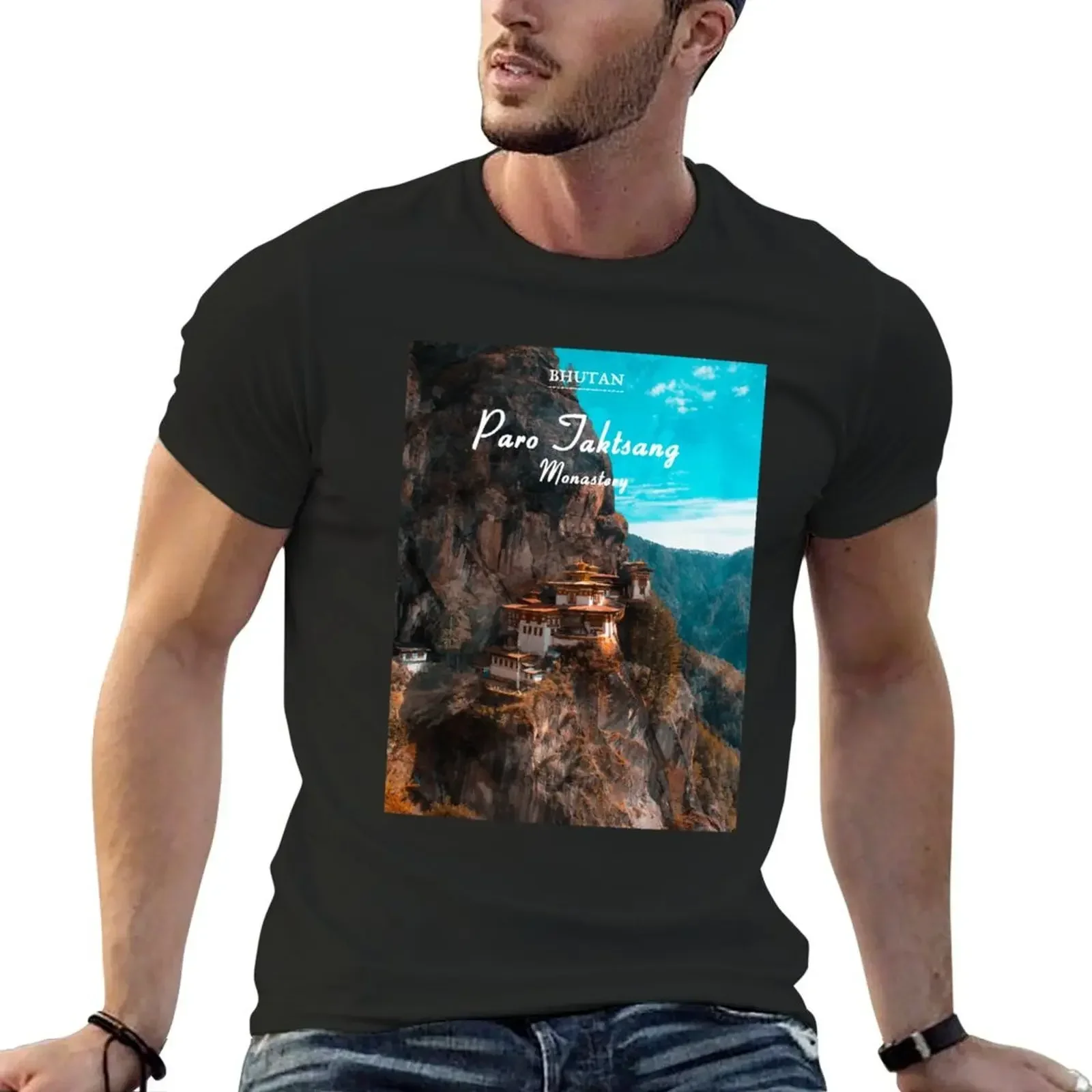 Paro Taktsang Monastery Bhutan Travel T-Shirt customs shirts graphic tees blacks oversized t shirts for men