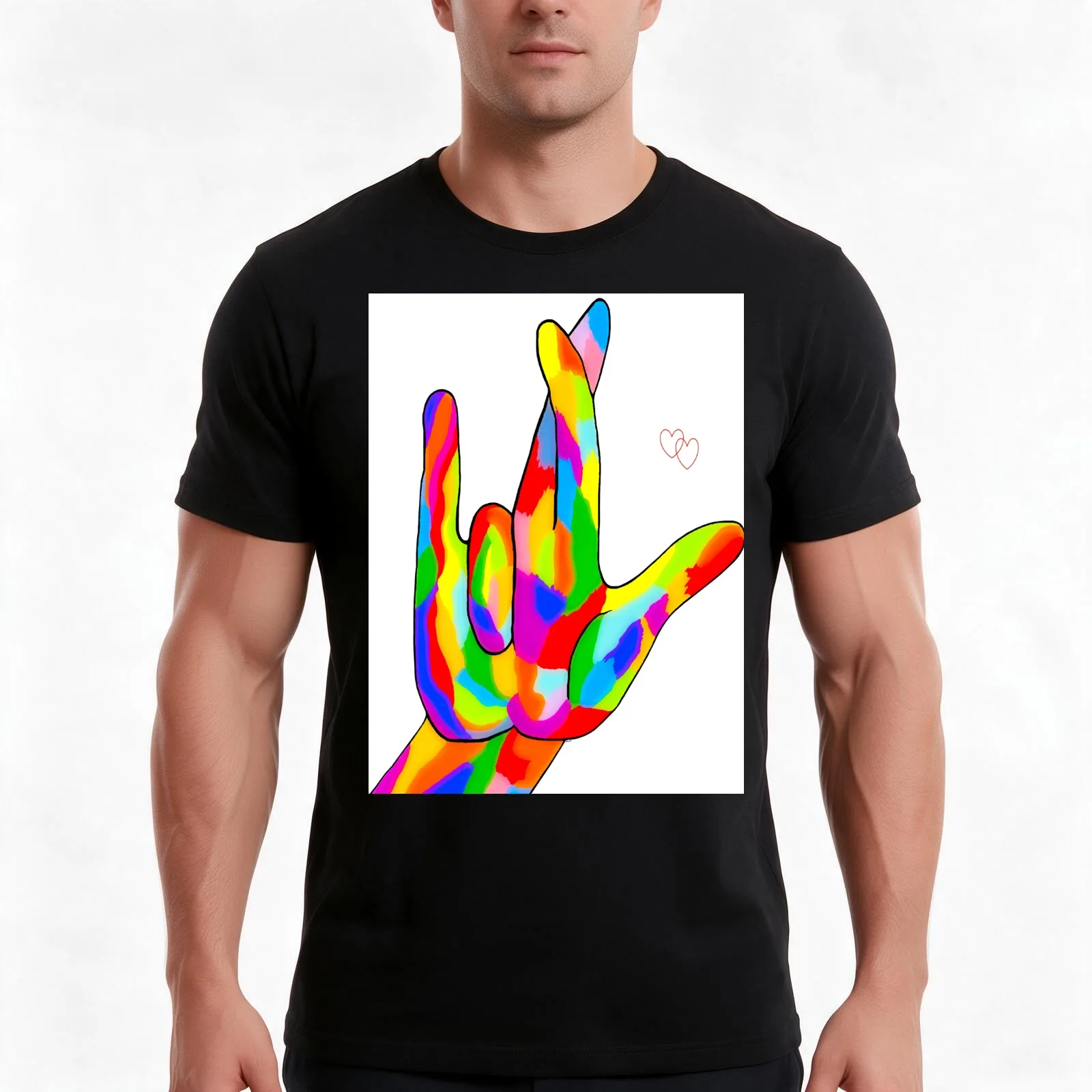 ASL I Really Love You Bright Colors T-Shirt, Summer Casual Cotton Tee, Oversized Streetwear Tops, Vintage Graphic Print