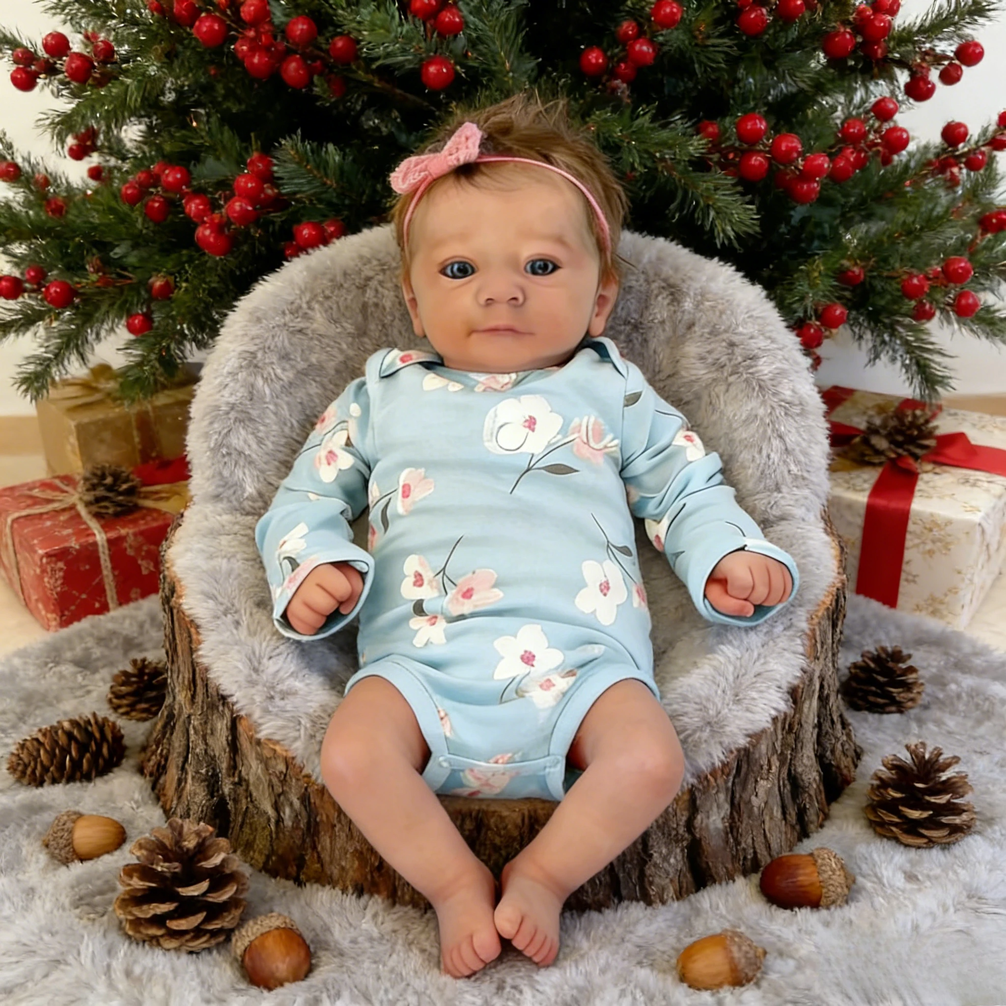 

18inch Realistic Reborn Newborn Doll Girl Lifelike Adorable Open Eyes Named Sum Blue Eyes Baby Pacifier Included