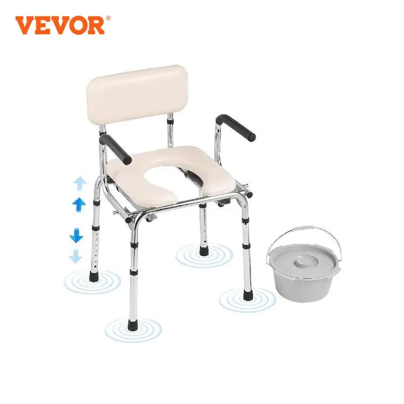 

VEVOR Commode Chair, Bedside Commode with Padded Seat Adjustable Height 5.8L Removable Bucket Portable Toilet for Adults Seniors