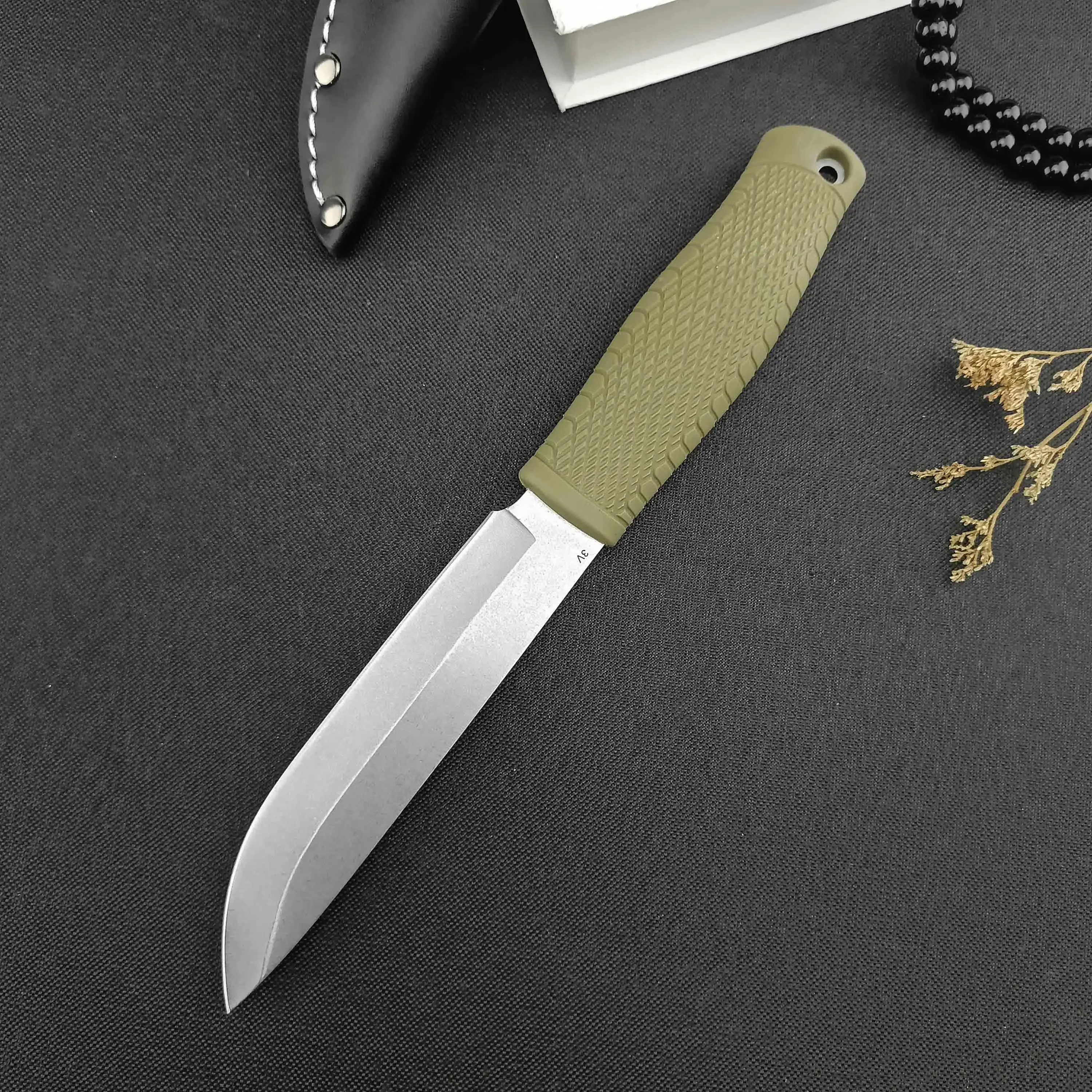 BM202 Small Straight Knife D2 Blade Nylon fiber handle Outdoor camping hiking portable Tactical hunting knife cowhhide sheath