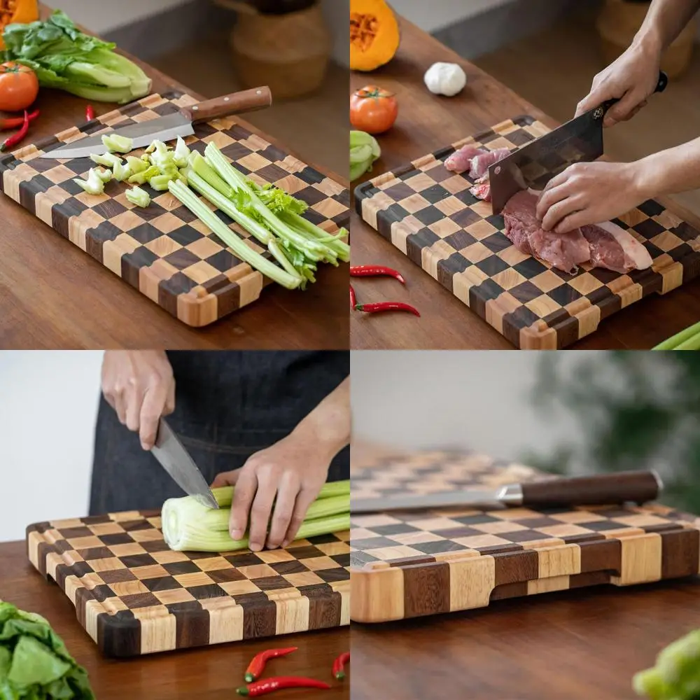 

Acacia and Rubberwood 16x12 End Grain Chopping Board with Juice Groove and Checkered Design