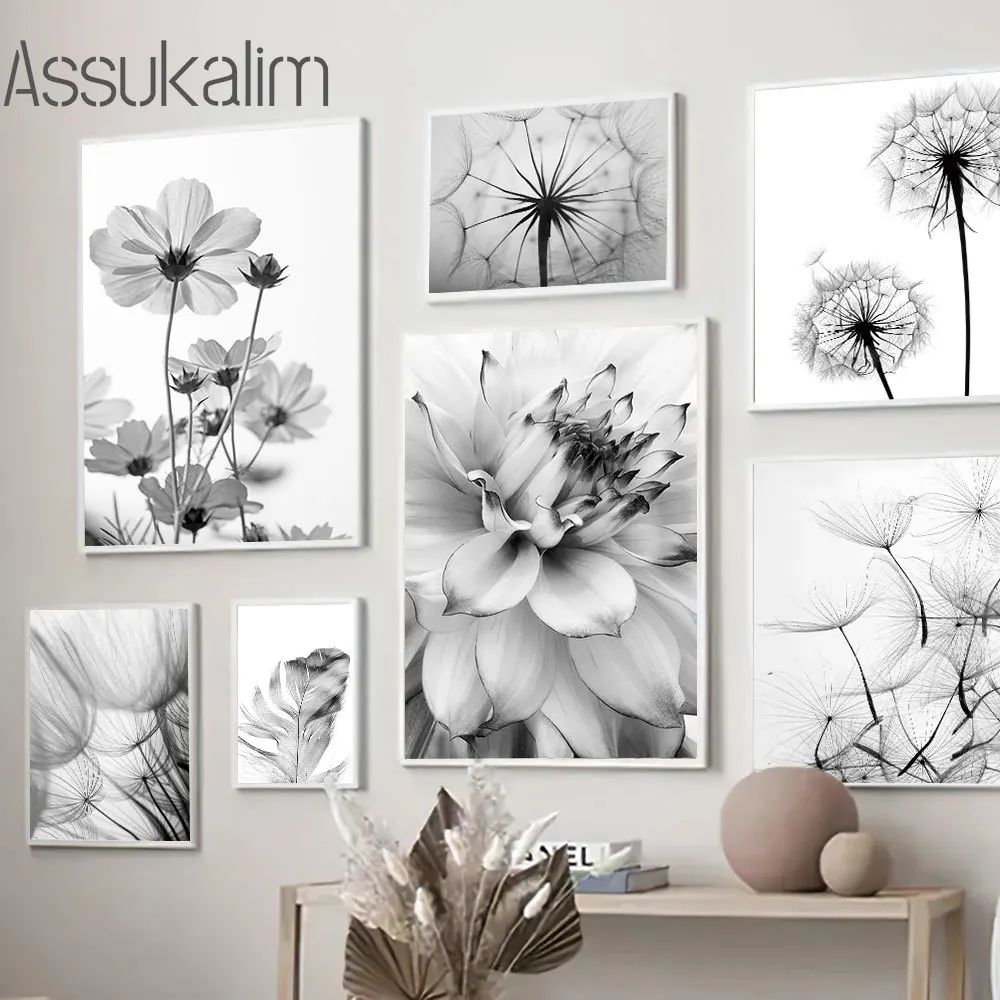 Vintage Art Prints Dandelion Print Pictures Abstract Flower Canvas Poster Black and White Painting Poster Living Room Decoration