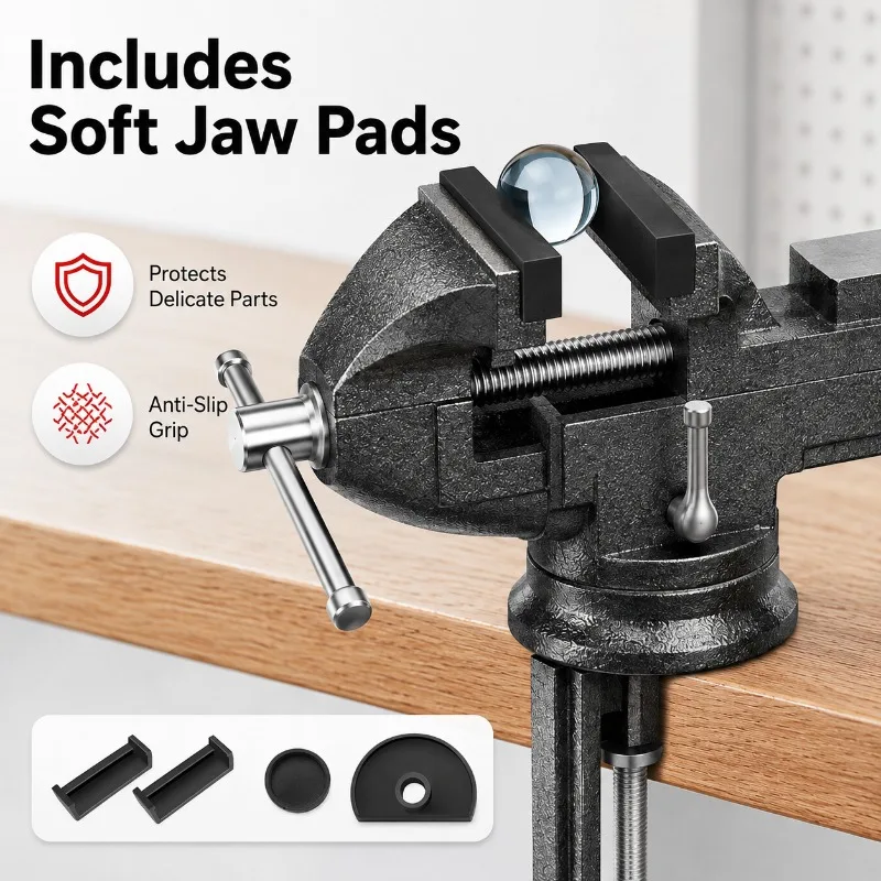 Precision Mini Bench Vise Cast Steel Heavy Duty Table Clamp 360° Swivel Base for Woodworking Metalworking Model Making Repair