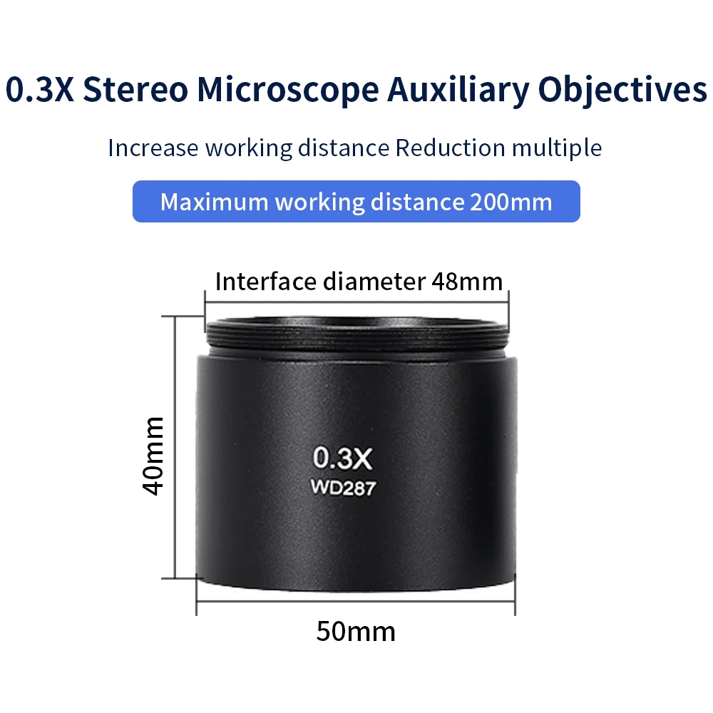 WD120 WD160 WD30 0.3X 0.5X 0.7X 0.75X 1X 1.5X 2X Trinocular Stereo Microscope Auxiliary Objective Lens Barlow Lens 48mm Thread