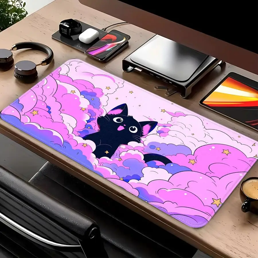 Mouse Pad Keyboard Computer Laptop Pad office Pad Game Console Pad Desk accessories XXL overlock Cartoon Sky Cat Art