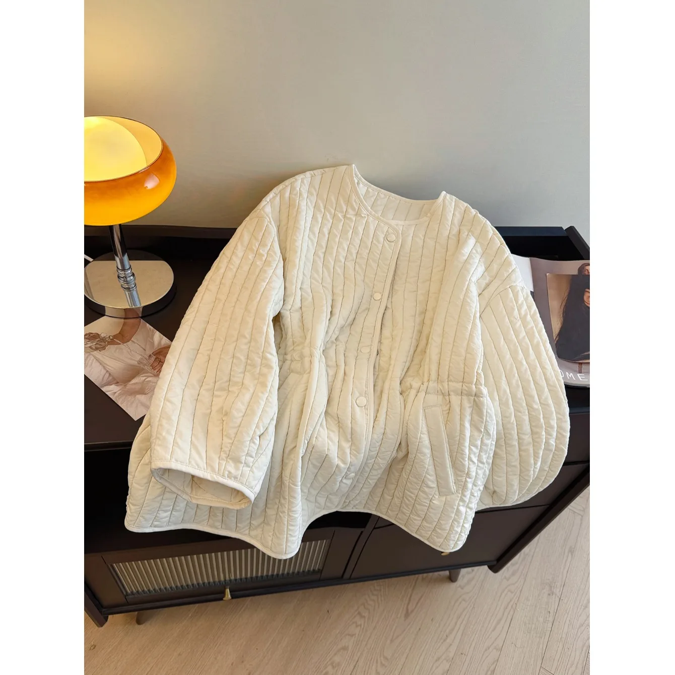 

Elegant Casual Cotton Jacket round Neck Oversized Outerwear Women's New Style Comfortable Thickened Long Sleeve Coat