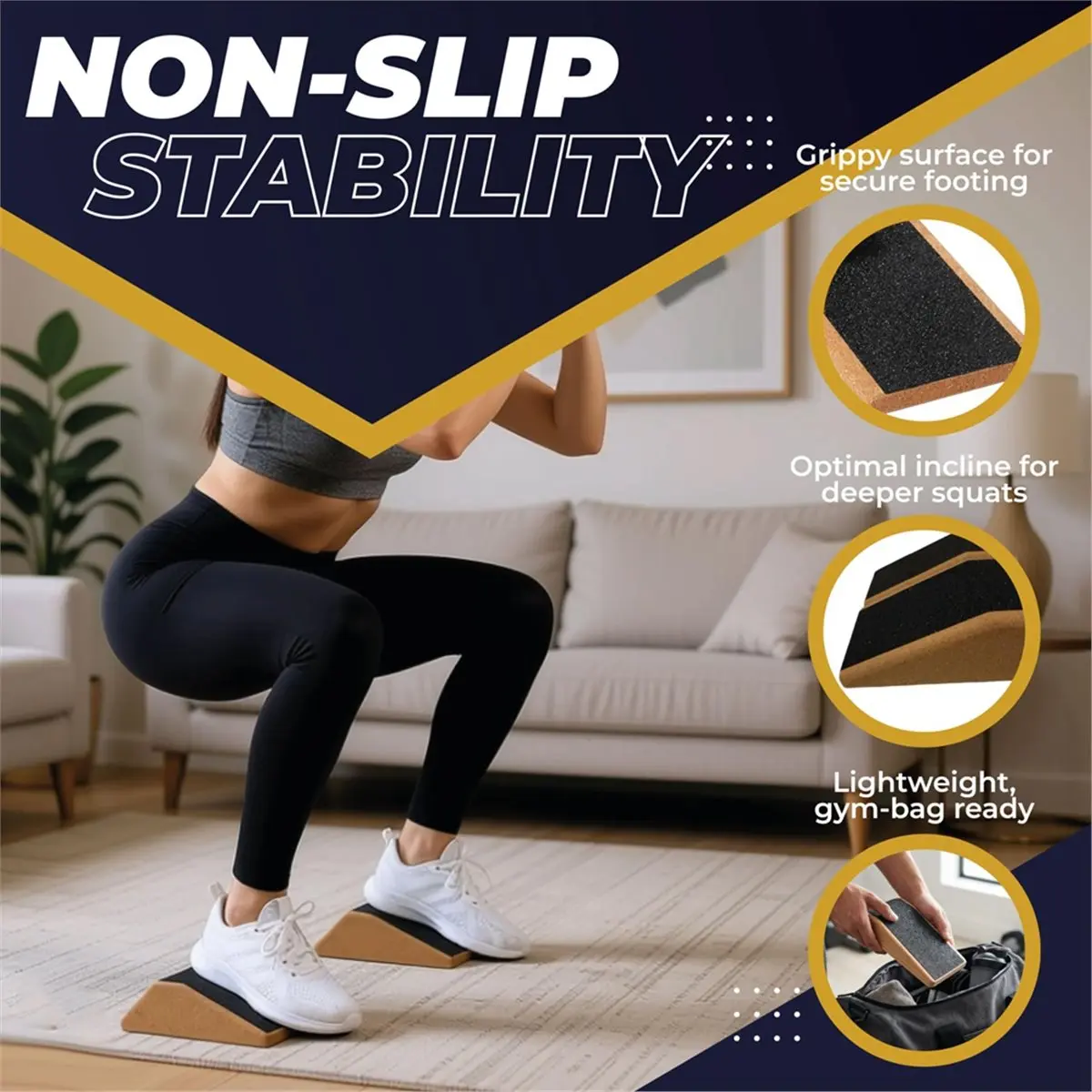 giftnew 2 Pack Squat Wedge Block Cork Non Slip Wedge and Calf Raise Block Slant Board Gym Accessories