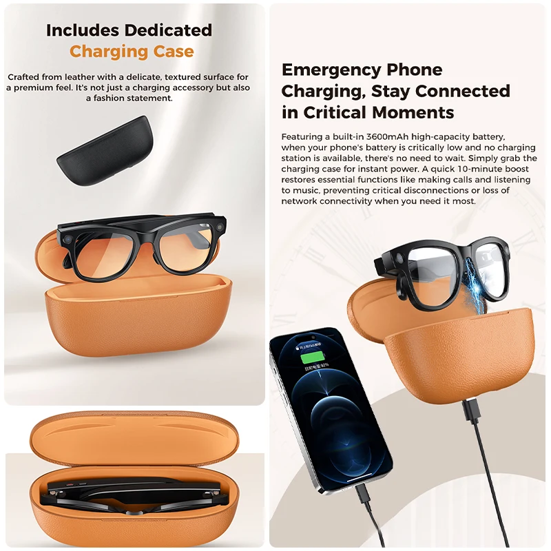 2026 4K HD AI النظارات الذكية 32GB تخزين 800MP كاميرا WiFi نقل BT دعوة الدردشة GPT مساعد الصوت مع علبة شحن 3600mAh #3