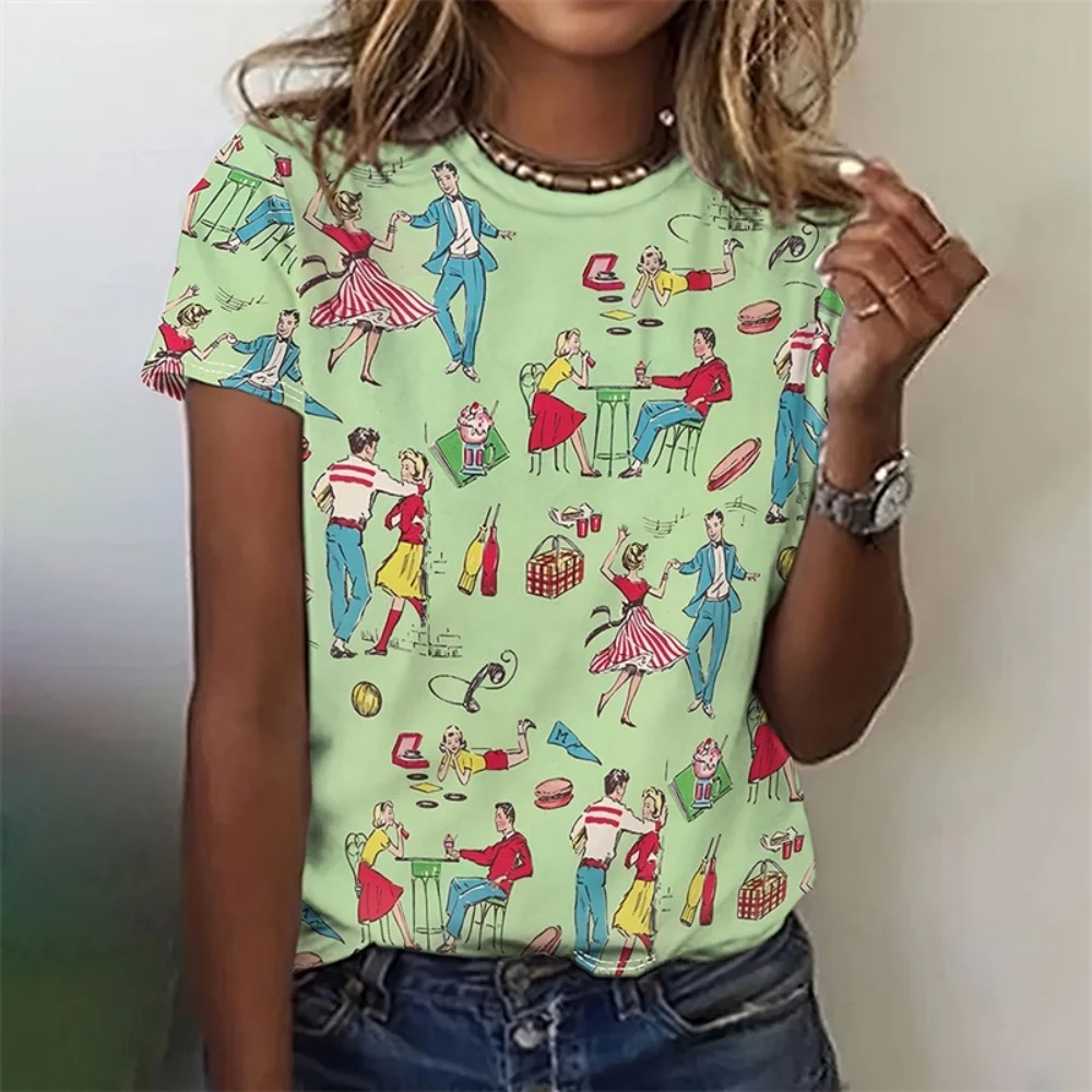 

Summer Women T-Shirts Short Sleeved West Cowboy Horse Print T Shirts Fashion Women's T-Shirts Oversized Y2k Top Female Clothing