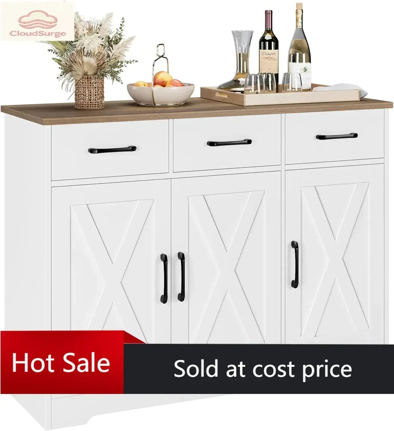 hot-sale productsActivity limited-time priceModern Farmhouse Sideboard Buffet Cabinet, Barn Doors Buffet Storage Cabinet with Dr