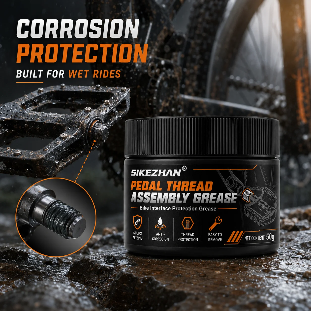50g Bicycle Pedal Thread Assembly Grease Anti-Seize Anti-Corrosion Crank Interface Lubricant for MTB Road City Bike Easy Removal