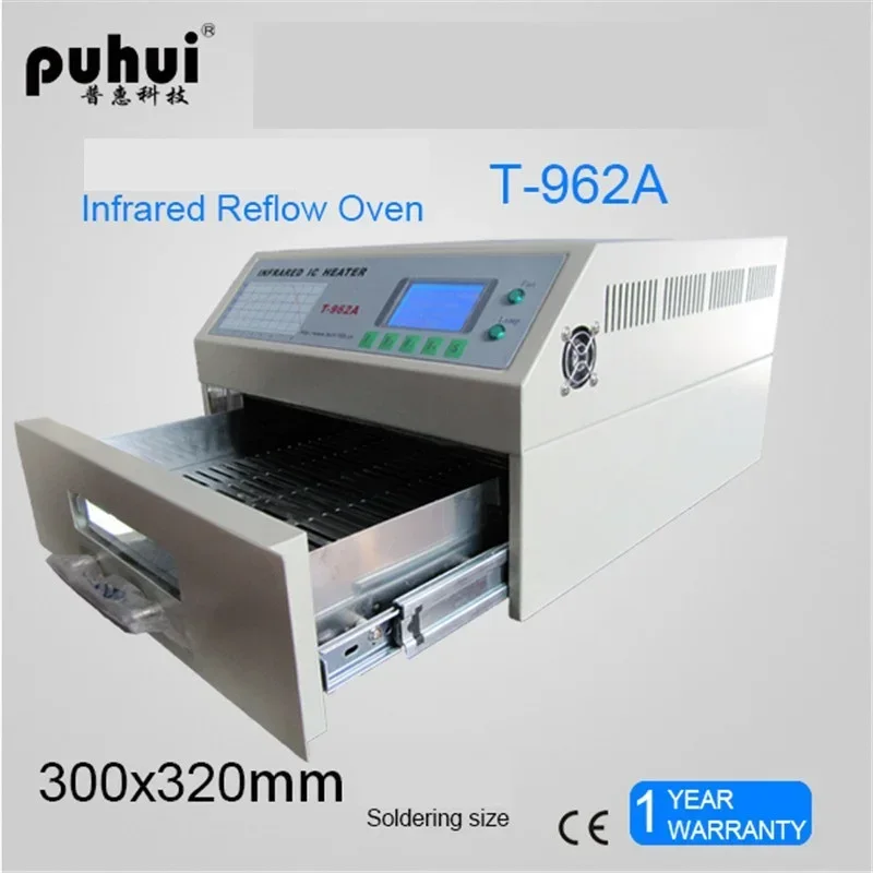 

PUHUI-horno de reflujo de calefacción por infrarrojos, calentador IC T-962A, BGA, SMD, SMT, retrabajo, sación, 300x320mm, 1500W