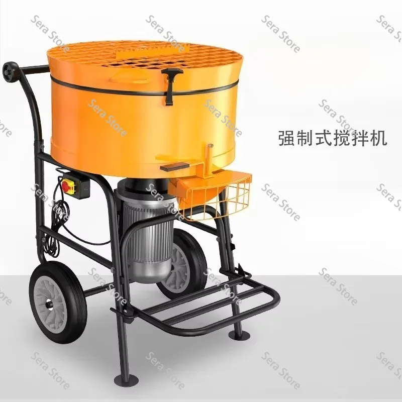 Electric Portable Forced Action Pan Mixer 120L Mobile Wheel Concrete Cement Screed Mixer for Construction Mortar Mixing Work