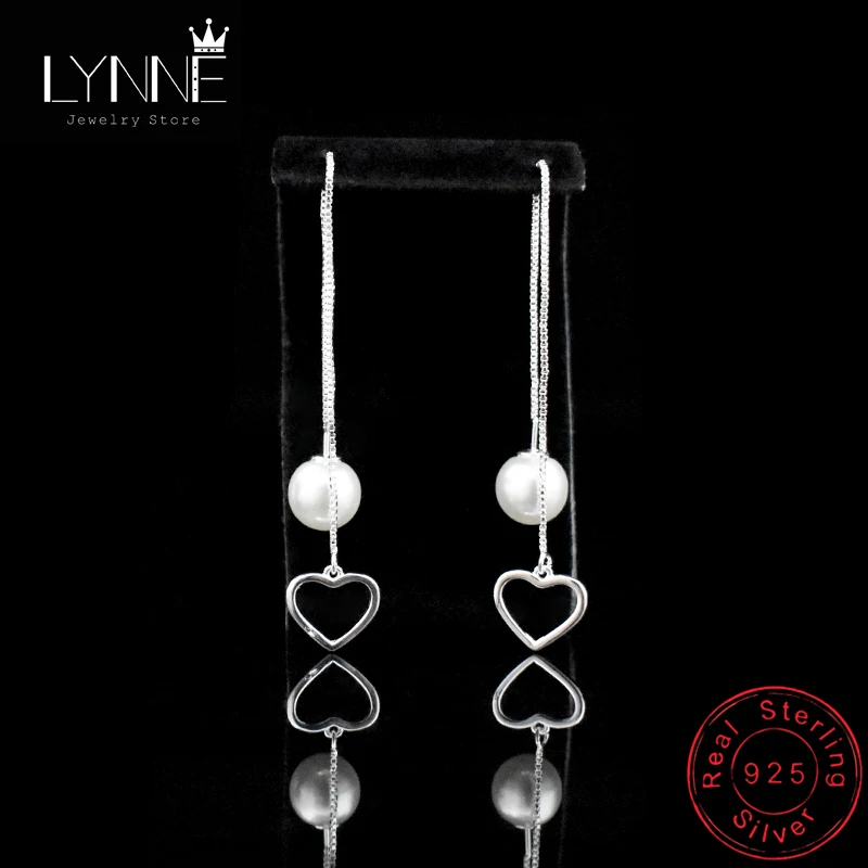 

Hot Fashion Love Heart With Pearl Long Ear Wire Drop Earrings 925 Sterling Silver Pendant Earings For Women Earring Jewelry Gift