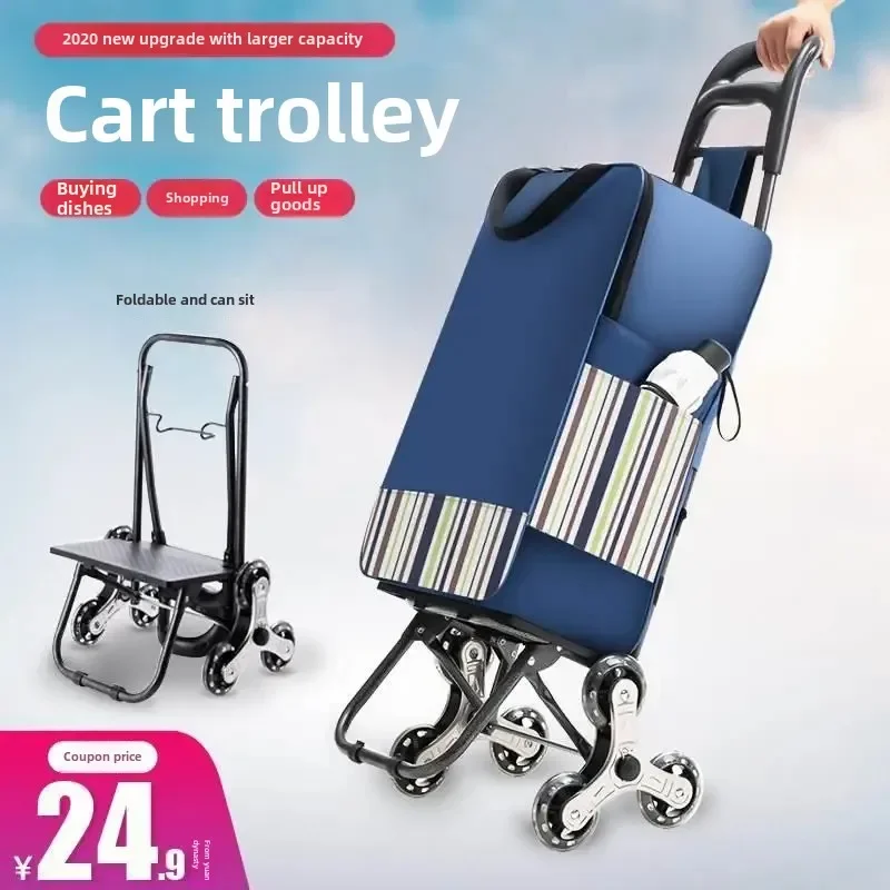 Outdoor Light Grocery Shopping Trolley Climbing Stairs Folding Trailer Household Travel Hand Pull Shopping Cart