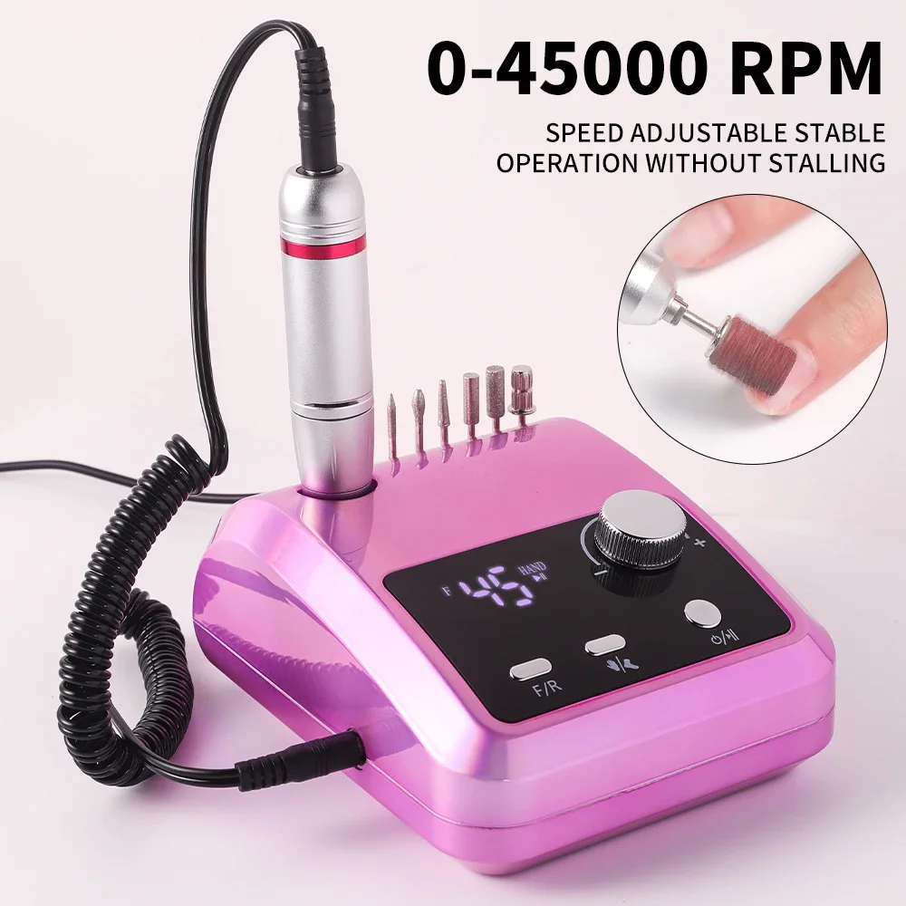 Perceuse professionnelle 45000 tr/min, ponceuse électrique pour ongles en Gel, utilisation en Salon de manucure à domicile avec contrôle de vitesse réglable