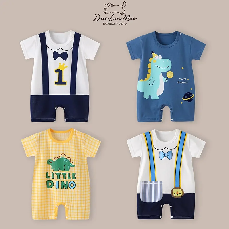 0-2 Years Baby Boys Summer Thin Cartoon Rompers Baby Girls Short Sleeve Bodysuit Newborn Infants Jumpsuit New Costume