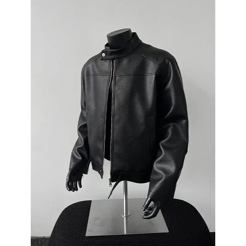 New multifunctional trendy spring and autumn PU leather jacket Korean style dark long sleeved men's top  bomber jacket men